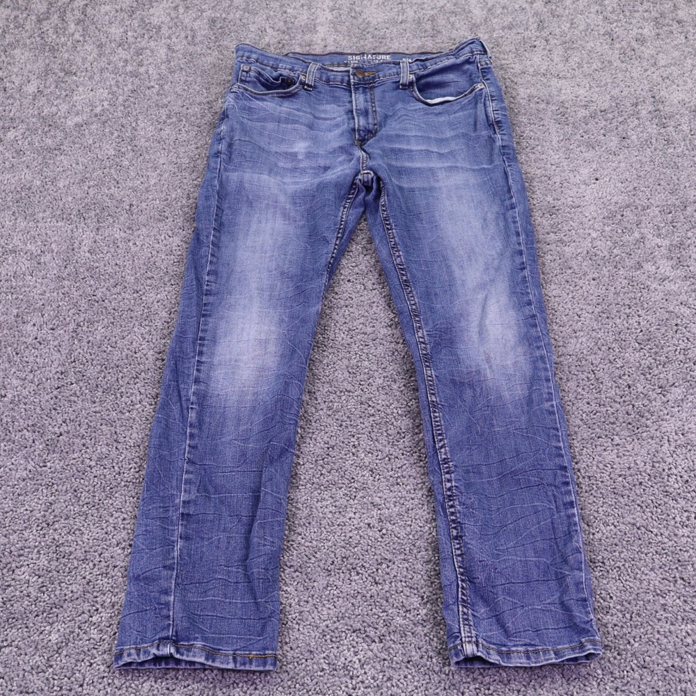 Signature by Levi Strauss Jeans Mens 36x30 Blue Skinny Distressed Denim